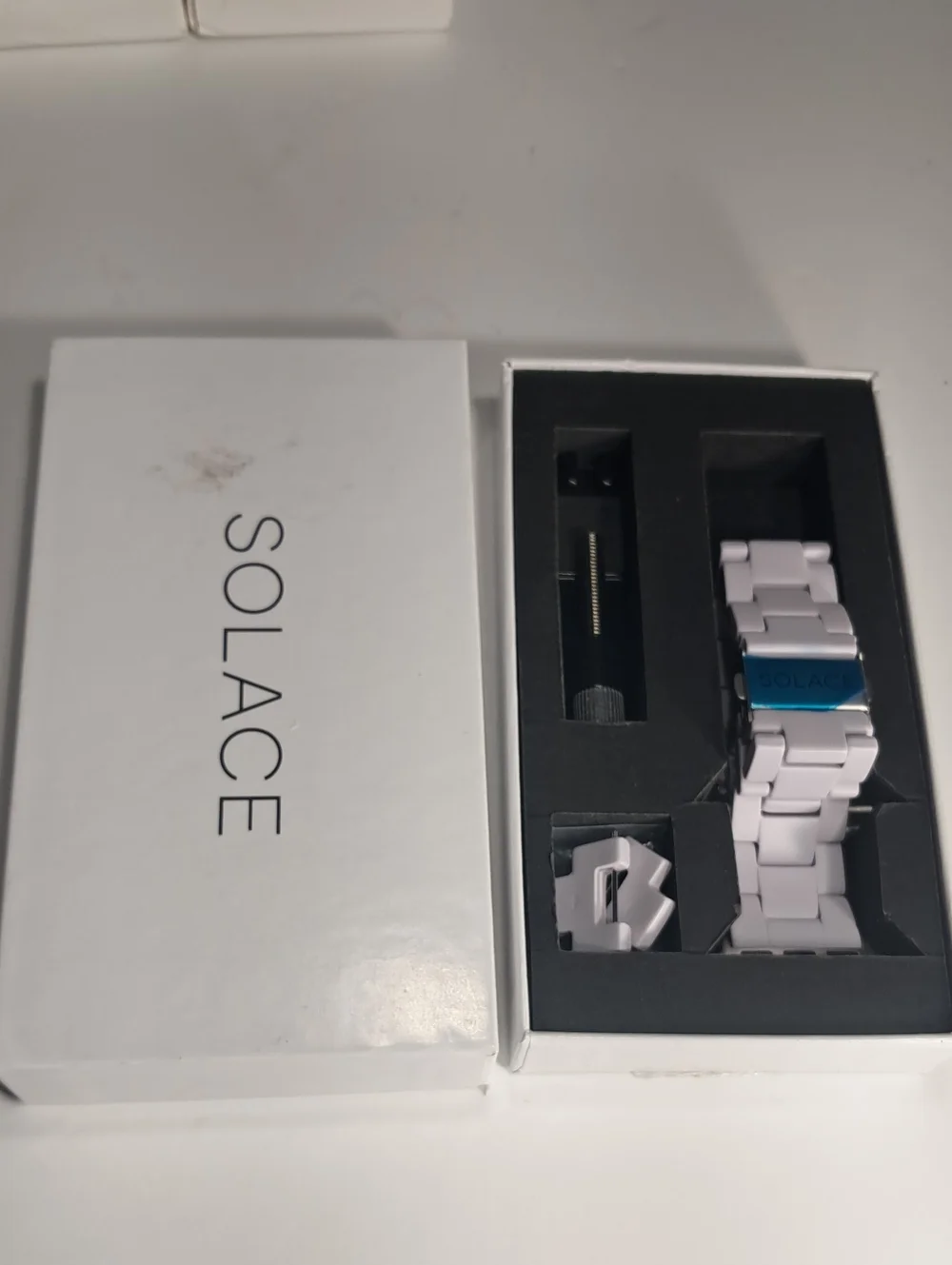 SOLACE Perma Band for Apple Smart Watch Band- white with silver hardware